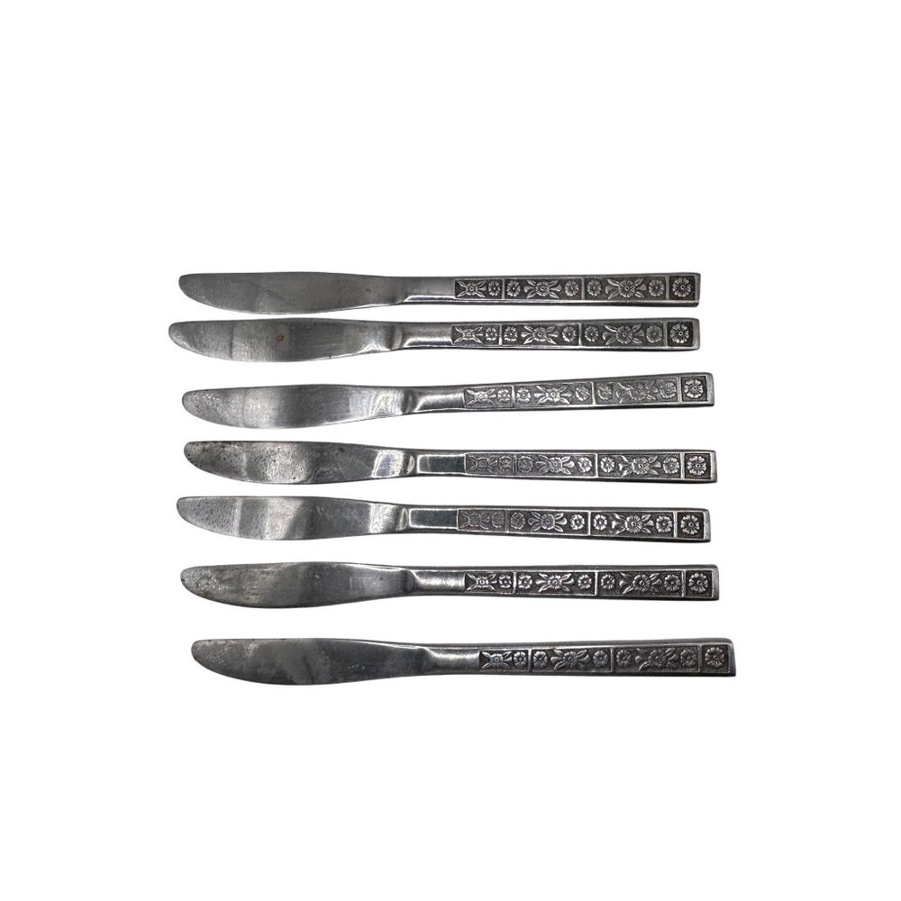 Vintage Imperial Intl Serta Stainless Steel Floral Knives Set Of 7 Discontinued